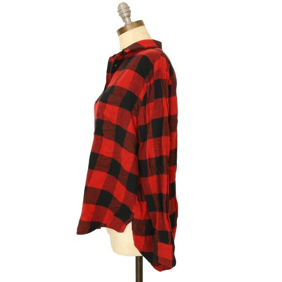 MADEWELL Plaid Fleece Oversized Button Down Shirt S Red Black Lumberjack EUC B85 - Picture 5 of 6
